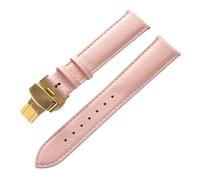 XNJIADVSY Bracelet en cuir souple à Grain Litchi, boucle papillon, bleu, marron, violet, 14mm, 16mm, 18mm, 20mm, 22mm, accessoires de montre, Compatible avec(Pink gold buckle,17)