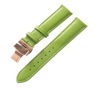 XNJIADVSY Bracelet en cuir souple à Grain Litchi, boucle papillon, bleu, marron, violet, 14mm, 16mm, 18mm, 20mm, 22mm, accessoires de montre, Compatible avec(Apple green rose,16)