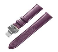 XNJIADVSY Bracelet en cuir souple à Grain Litchi, boucle papillon, bleu, marron, violet, 14mm, 16mm, 18mm, 20mm, 22mm, accessoires de montre, Compatible avec(Purple,17)