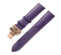 XNJIADVSY Bracelet en cuir souple à Grain Litchi, boucle papillon, bleu, marron, violet, 14mm, 16mm, 18mm, 20mm, 22mm, accessoires de montre, Compatible avec(Violet Rose Buckle,13)