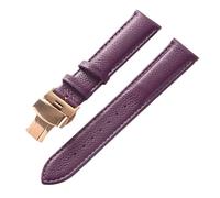 XNJIADVSY Bracelet en cuir souple à Grain Litchi, boucle papillon, bleu, marron, violet, 14mm, 16mm, 18mm, 20mm, 22mm, accessoires de montre, Compatible avec(Purple rose buckle,14)