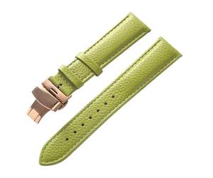 XNJIADVSY Bracelet en cuir souple à Grain Litchi, boucle papillon, bleu, marron, violet, 14mm, 16mm, 18mm, 20mm, 22mm, accessoires de montre, Compatible avec(Light green rose,14)