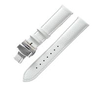 XNJIADVSY Compatible avec le bracelet en cuir for hommes et femmes, boucle papillon, remplacement de montre litchi souple Tissot CK Ebolosini Longines DW(White,13mm)