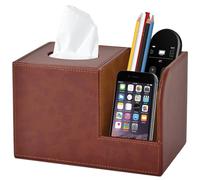 XNONE Boîte à Mouchoirs Carrée,Boîte à Mouchoirs en Cuir,Boîte à Mouchoirs Distributeur avec 2 organiseurs latéraux,avec Fixation magnétique,Restaurant d'Hôtel de Bureau à Domicile Voiture,Marron