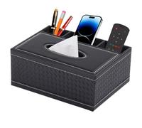 XNONE Boîte à Mouchoirs Carrée en Cuir, Distributeur avec 3 Organiseurs Latéraux, Pour Restaurant, Bureau, Voiture, Noir