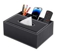 XNONE Boîte à Mouchoirs Cuir Rectangulaire, Distributeur avec 3 Organiseurs Latéraux, Pour Restaurant, Hôtel, Bureau et Voiture, Noir