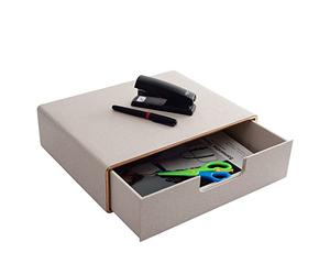 XNONE Boîte à tiroirs de bureau avec compartiment fermé A4 en cuir PU, organisateur de bijoux, organisateur de cosmétiques, ouverture en forme de U, coutures cousues à la main (beige)