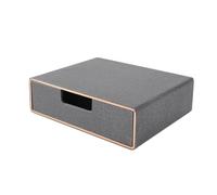 XNONE Boîte de tiroir de bureau avec compartiment fermé A4, en cuir PU, organisateur de bijoux, organisateur de cosmétiques, ouverture en forme de U, coutures cousues à la main, gris