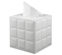 XNONE Ensemble de Boîte à Mouchoirs Carrée en Cuir, Rangement de Serviettes, Pour Restaurant, Hôtel, Bureau, Domicile (Ligne de Grille Blanche)