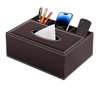 XNONE Grande boîte à mouchoirs rectangulaire en cuir synthétique avec support de télécommande - Boîte de rangement de bureau élégante et multifonction (marron)