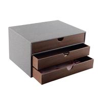 XNONE Home Office Boîte à tiroirs de bureau avec 3 compartiments fermés A4, boîte à tiroirs en cuir PU, organiseur de bijoux, organiseur de cosmétiques, ouverture en forme de U, coutures cousues à la
