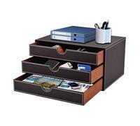 XNONE Home Office Boîte de tiroir de bureau avec 3 compartiments fermés A4 - En cuir synthétique - Organiseur de bijoux, de produits cosmétiques - Ouverture en forme de U - Coutures cousues à la main