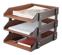 XNONE Organiseur de bureau en cuir empilable - Compartiment à documents pour dossiers, papeterie, magazines, courrier, maison, petits objets, organisateur de bureau (marron)