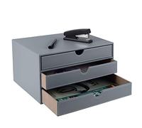 XNONE Organiseur de bureau en cuir synthétique avec 3 tiroirs, fournitures de bureau A4 pour bijoux, factures, papier, documents, maquillage, décoration d'intérieur, papeterie, gris