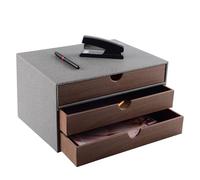 XNONE Organiseur de bureau en cuir synthétique avec 3 tiroirs, tiroir multifonction pour papeterie, papier A4, documents, magazines, livres, lettres, bijoux, produits de maquillage (gris)