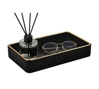 XNONE Plateau de rangement rectangulaire en cuir synthétique, pour clés, portefeuille, téléphone, bijoux, montre, parfum, salle de bain, chambre à coucher, noir