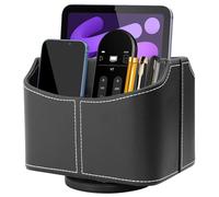 XNONE Support de télécommande en similicuir avec 5 compartiments, organisateur de bureau rotatif à 360 degrés pour stylo, télécommande TV, téléphone, mini iPad, lunettes, boîte de rangement pour