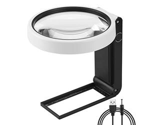 Xnourney Grande Loupe 4.35in 10X 30X avec Lumière et Support, LED Portable Debout, Pliante pour Seniors, Lecture, Point de Croix, Carte, Bijoux