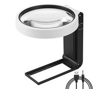 Xnourney Grande Loupe Pliante à Support 11cm/4.35po Lumineuse LED | Grossissement 10X/30X, lentille 11cm (4,35 pouces), pour seniors lecture, point de croix, cartes et bijoux