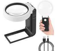 Xnourney Grande Loupe Pliante à Support 8cm/3.15po Lumineuse LED | Grossissement 10X/30X, lentille 8cm/3,15po, pour seniors, monnaies, timbres, bijoux et travaux fins