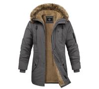 Xnova Blouson Homme Hiver Longue Parka Chaud Doublée en Polaire Épaissir Veste Zippée Militaire Cargo d'Extérieur Thermique Manteau Coupe Vent en Coton à Capuche, Gris Foncé, L