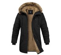 Xnova Blouson Homme Hiver Longue Parka Chaud Doublée en Polaire Épaissir Veste Zippée Militaire Cargo d'Extérieur Thermique Manteau Coupe Vent en Coton à Capuche, Noir, XXL