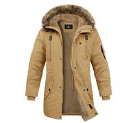 Xnova Blouson Homme Hiver Longue Parka Chaud Doublée en Polaire Épaissir Veste Zippée Militaire Cargo d'Extérieur Thermique Manteau Coupe Vent en Coton à Capuche, Kaki, L