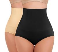 Xnova Culottes Gainante Femme Gaine Amincissante Ventre Plat Invisible, Shapewear Culotte Sculptantes Taille Haute Body Shaper Panty (2 pcs Noir, Beige, L)