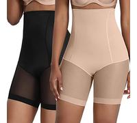 Xnova Femme Panties Culotte Gaine Amincissante Ventre Plat, Shorty sous-Vêtement Anti Frottement Cuisse, Taille Haute Invisible Slips sous Robe (2 pcs Noir, Beige, M)