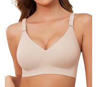 Xnova Soutien Gorge sans Armature Femmes, Stretch Soutiens-Gorge Confortable Sangles Réglables, Confortable Minimiseur Bra Classiques Soutien-Gorge avec Coussinets Invisible Brassière(Beige, L)