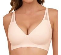 Xnova Soutiens-Gorge sans Armature en Dentelle Brassière Femme Push Up Rembourré Col en V Classiques Brassiere sans Coutures Minimiseur Forte Poitrine, Beige, L