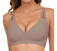 Xnova Soutiens-Gorge sans Armature en Dentelle Brassière Femme Push Up Rembourré Col en V Classiques Brassiere sans Coutures Minimiseur Forte Poitrine, Gris, XL