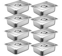 Xnqelerate Lot de 8 récipients GN 1/2 en acier inoxydable avec couvercle - 32,5 x 26,5 x 10 cm - Résistants à la chaleur - Pour aliments, tartes, poêles d'hôtel