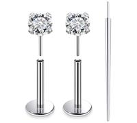 Xnsjeyy Boucles d'oreilles F136 en titane sans filetage à dos plat pour tragus, hélix, conque, lobe, méduse, labret, morsure de serpent, monroe, lèvre, piercing pour homme et femme 20 g, 18 g, 16 g