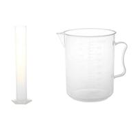 Xnuiasqe 1 gobelet gradué transparent de 1 000 ml avec poignée et 1 ensemble de laboratoire de 250 ml en plastique blanc transparent gradué pour mesurer le liquide