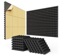 Xnuiasqe 24PCS Panneaux de Mousse Insonorisés Auto-Adhésifs Panneaux de Mousse Acoustique 2x12x12In, Panneaux Acoustiques à Expansion, Panneaux Muraux Insonorisés de Pyramidale