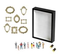 Xnuiasqe DIY Mini Affichage Photo en Or avec Figurines, Cadre de Collage de Souvenirs Personnalisé avec 2 Lumières, Kit de Cadre en Boîte à Ombre Silhouette DIY