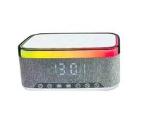 Xnuiasqe Enceinte Bluetooth avec Chargement sans, Lumière LED et Réveil-Radio FM, Chargement USB 15 W, Blanc