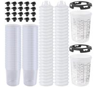 Xnuiasqe Kit de Gobelets à Peinture Jetables - 6 Oz (160 Ml), 50 Pièces avec Couvercles, 2 Gobelets Rigides et Anneaux de Maintien pour HVLP.