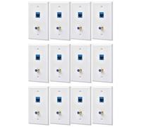 Xnuiasqe Lot de 12 Prises de Plaque Murale Coaxiale Ethernet avec 1 Port Cat6 et 1 Plaque Murale RJ45 Coaxiale Plaquée ou de Type F