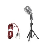 Xnuiasqe Microphone Dynamique Vocal Classique Vintage Filaire Professionnel avec Support pour Performances en Direct et Karaoké.