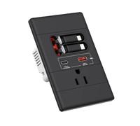 Xnuiasqe Prise Murale USB-C avec Alimentation GaN PD20W, Ports USB-C et USB-A, Câble USB-C Rétractable pour Interface pour, Inviolable, 15 A, 125 V, Noir