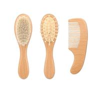 Xnuiasqe Set de Brosse et Peigne en Bois avec Poils de Chèvre Doux pour Bébés - Set de Brossage pour Cheveux de Nouveau-Nés.