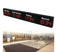 XNXYSMKJ Grand Horloge numérique LED avec Affichage de 3/4/5 fuseaux horaires, pour hôtels, aéroports et Entreprises multinationales, Bleu-4Ville (Red 4City)