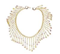XNXYZABCE Bandes de chaîne à Strass, Collier Ras du Cou avec Pompon en Strass, chaîne Pendentif Goutte d'eau, 45cm, Or et Argent(Gold AB Pearl)