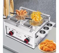 XNZJHPP Friteuse à gaz Professionnelle 10 L x 2 - Acier Inoxydable, à Poser, GPL/Propane, Double Panier, 18 000 BTU/h, idéale pour la Cuisine Domestique et Professionnelle