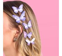 xo, Fetti Lot de 5 pinces à cheveux en organza avec papillon violet et strass | Accessoires pour enterrement de vie de jeune fille, accessoires de fête d'anniversaire, décorations de fête, rave,