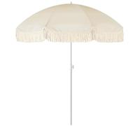 XOBRJQZ Parasol de Table Bohème de 200 cm avec Pompons, Parasol de Jardin UPF 50+ 8 Baleines Inclinaison Réglable, pour Terrasse Plage