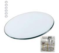 XOBRJQZ Plateau de Table en Verre Trempé Transparent, Plateau Rond en Verre avec Tampon Antidérapant - Bord Poli(38cm)