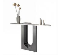 XOBRJQZ Table Console en Pierre frittée Blanche Effet marbre, Table d’entrée étroite avec piètement en Acier Gris en U, Table de canapé pour Salon, Chambre, Hall et Bureau(90x35x85cm)